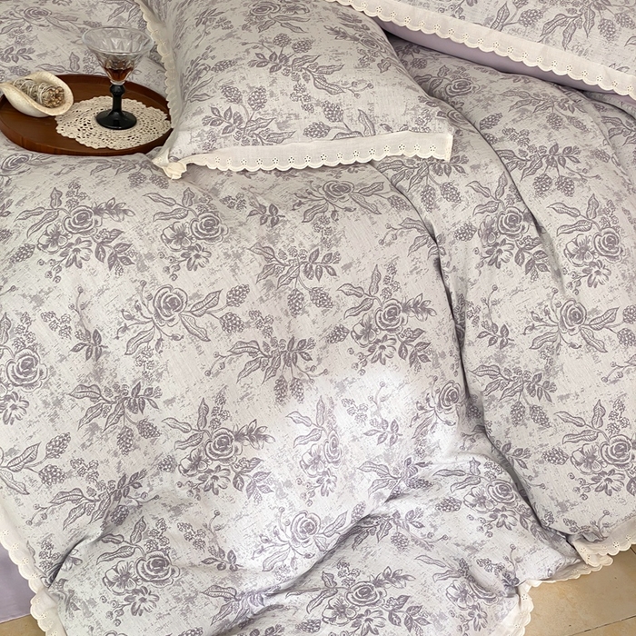 91家纺网 家纺一手货源 找家纺 梦享生活家居2025新款色织全棉双层纱提花四件套 洛莉紫