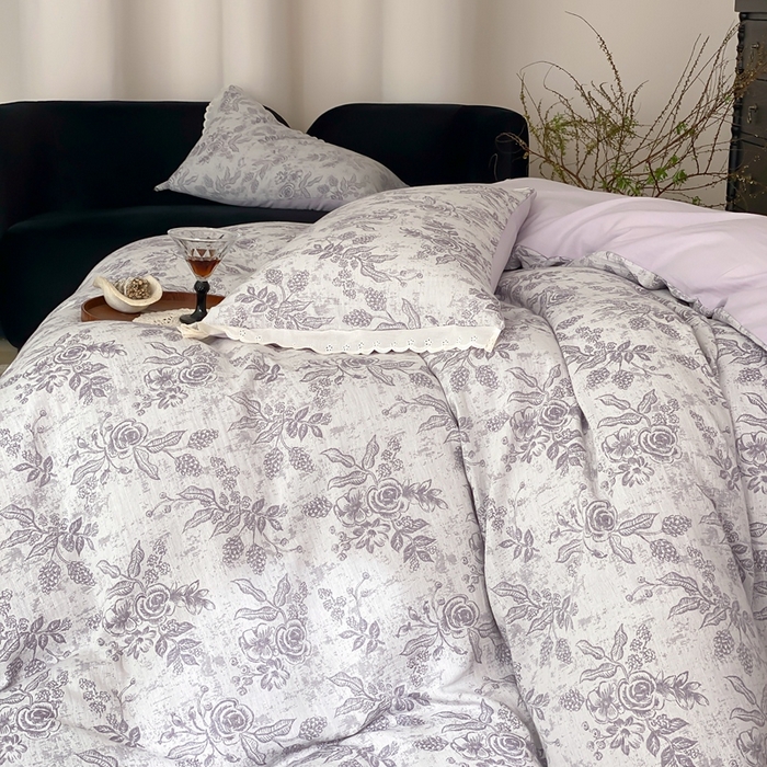 91家纺网 家纺一手货源 找家纺 梦享生活家居2025新款色织全棉双层纱提花四件套 洛莉紫