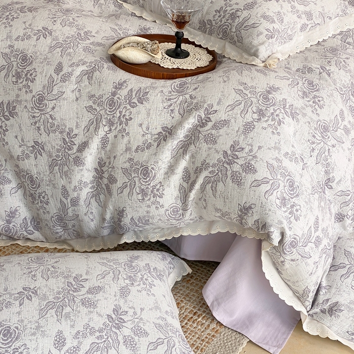 91家纺网 家纺一手货源 找家纺 梦享生活家居2025新款色织全棉双层纱提花四件套 洛莉紫