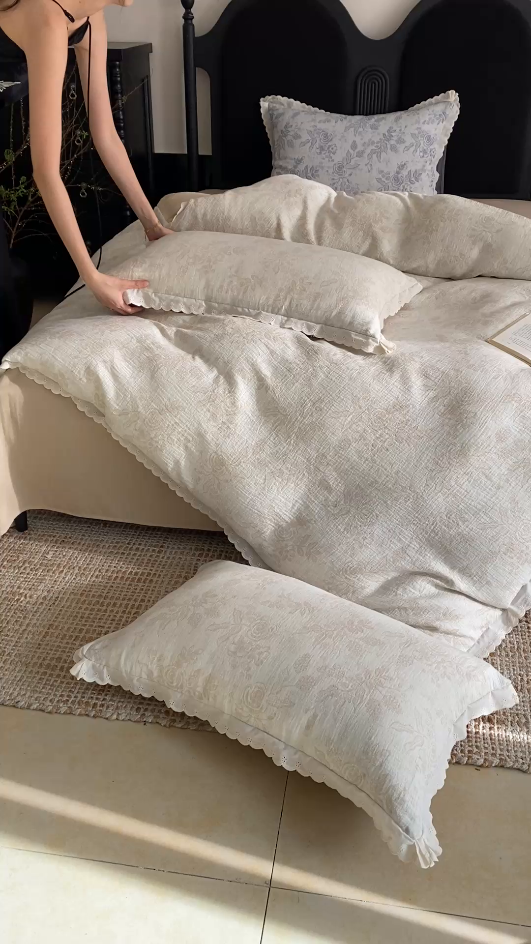 91家纺网 家纺一手货源 找家纺 梦享生活家居2025新款色织全棉双层纱提花四件套 洛莉米