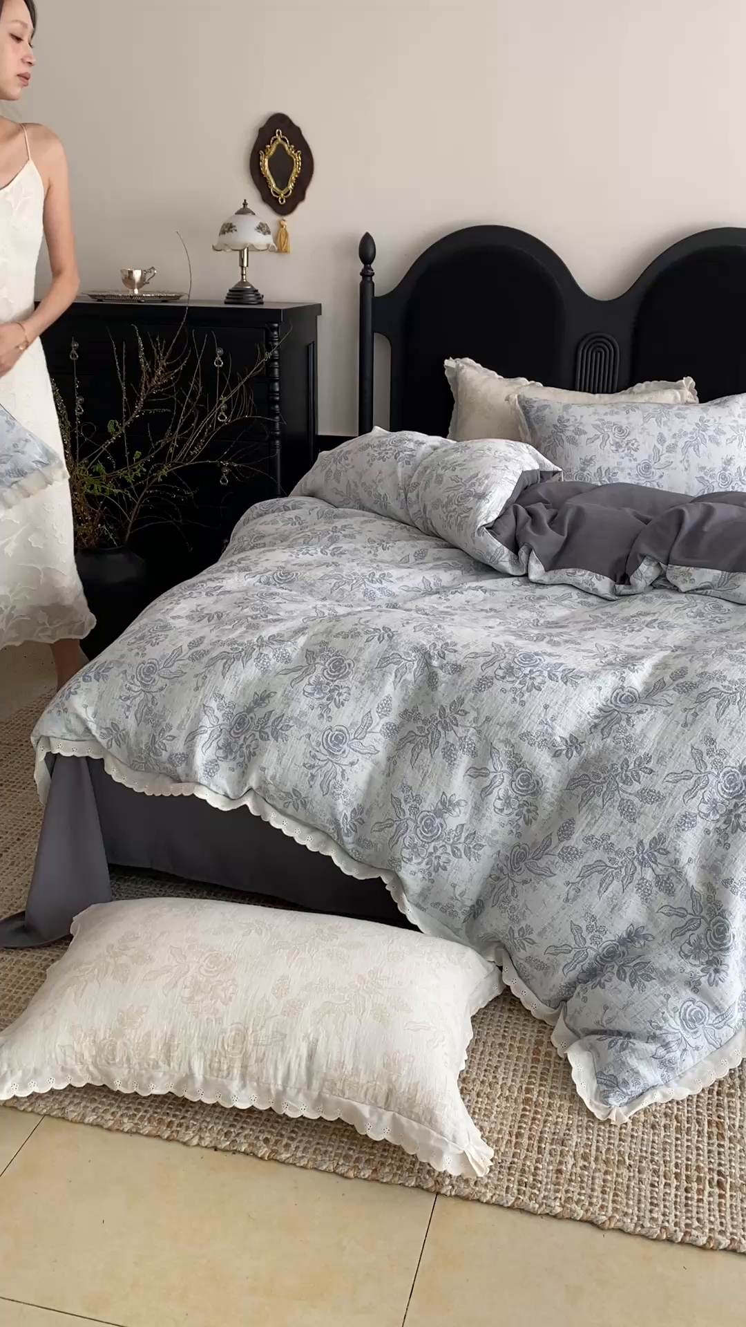 91家纺网 家纺一手货源 找家纺 梦享生活家居2025新款色织全棉双层纱提花四件套 洛莉灰