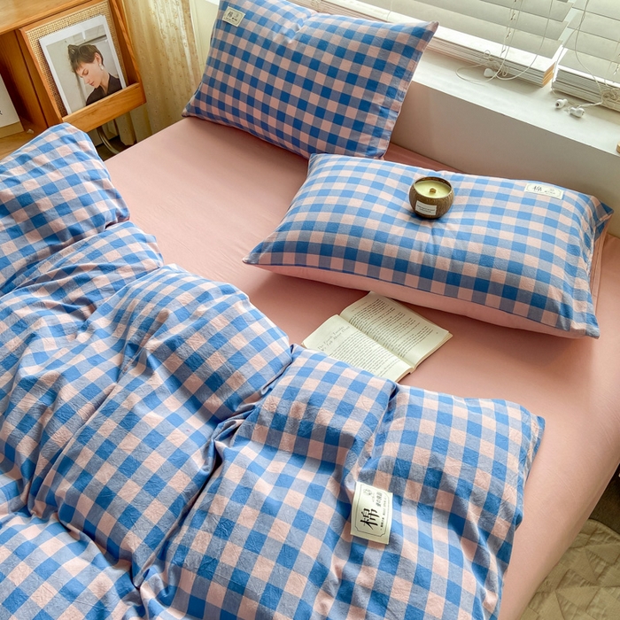 91家纺网 家纺一手货源 找家纺 恋人优选 2025新款A类全棉纯棉水洗棉系列(AB版)四件套 蓝玉格(AB版)