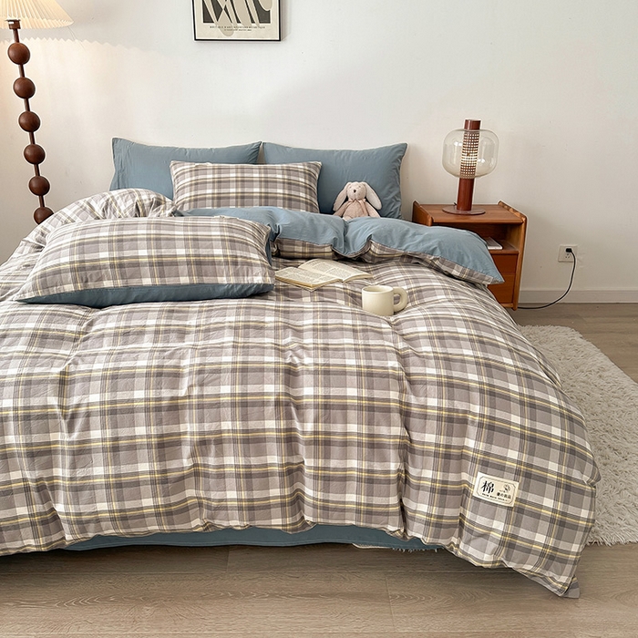 91家纺网 家纺一手货源 找家纺 恋人优选 2025新款A类全棉纯棉水洗棉系列(AB版)四件套 莫妮灰+浅兰(AB版)