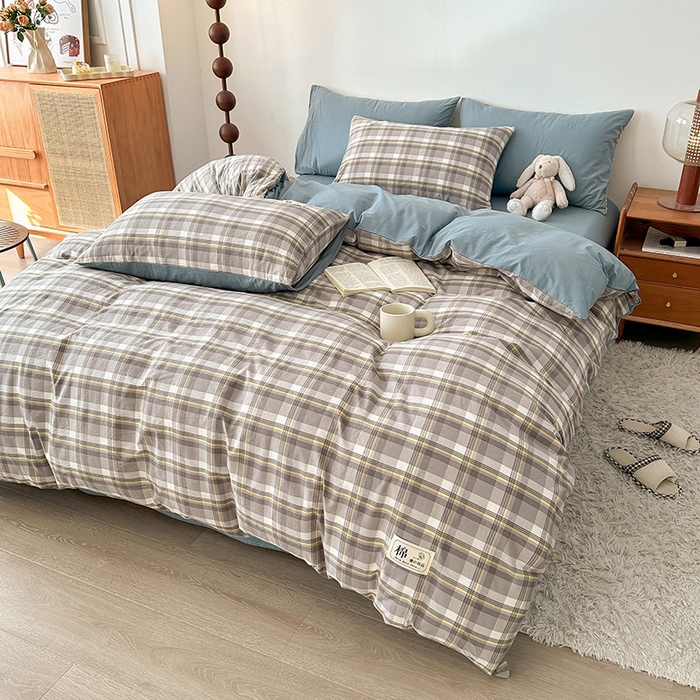 91家纺网 家纺一手货源 找家纺 恋人优选 2025新款A类全棉纯棉水洗棉系列(AB版)四件套 莫妮灰+浅兰(AB版)