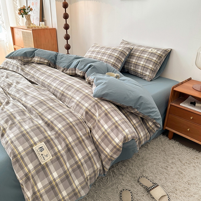 91家纺网 家纺一手货源 找家纺 恋人优选 2025新款A类全棉纯棉水洗棉系列(AB版)四件套 莫妮灰+浅兰(AB版)