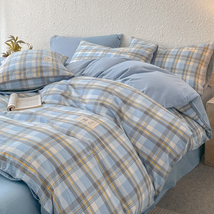 91家纺网 家纺一手货源 找家纺 恋人优选 2025新款A类全棉纯棉水洗棉系列(AB版)四件套 莫妮兰+浅兰(AB版)