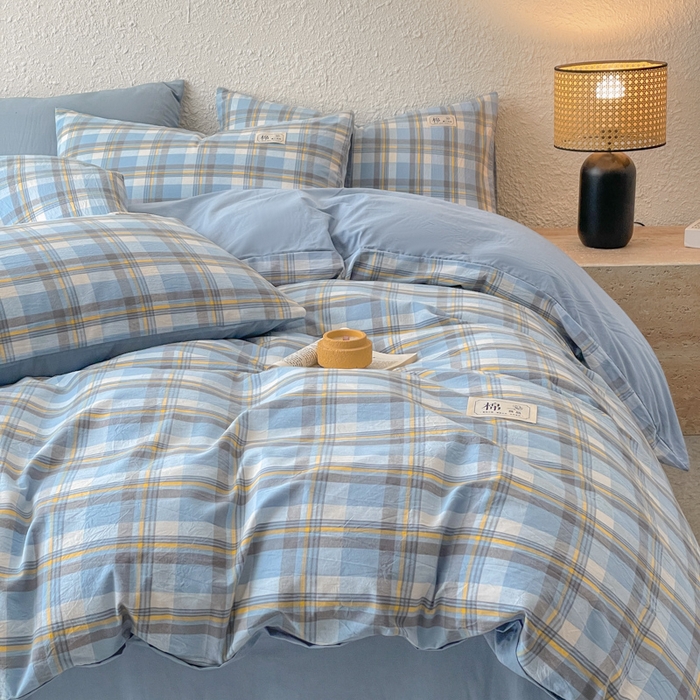 91家纺网 家纺一手货源 找家纺 恋人优选 2025新款A类全棉纯棉水洗棉系列(AB版)四件套 莫妮兰+浅兰(AB版)