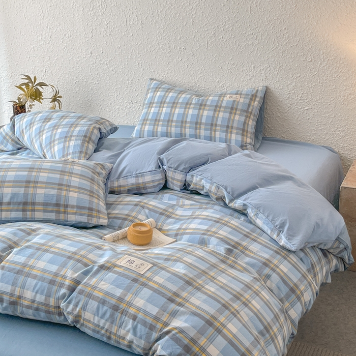 91家纺网 家纺一手货源 找家纺 恋人优选 2025新款A类全棉纯棉水洗棉系列(AB版)四件套 莫妮兰+浅兰(AB版)