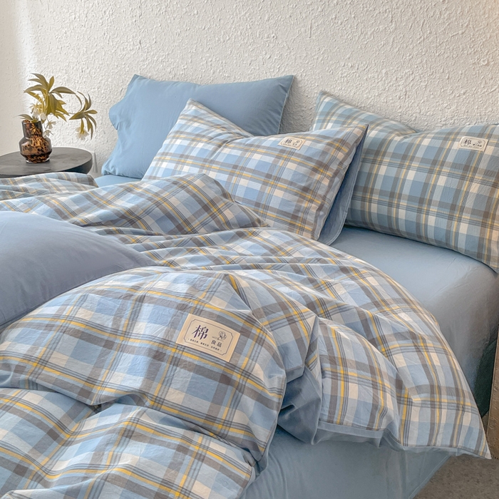 91家纺网 家纺一手货源 找家纺 恋人优选 2025新款A类全棉纯棉水洗棉系列(AB版)四件套 莫妮兰+浅兰(AB版)