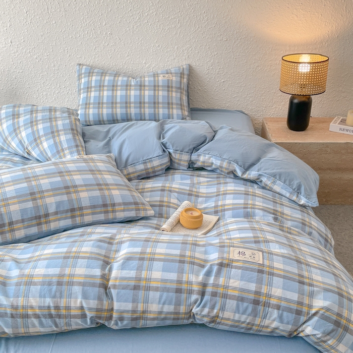 91家纺网 家纺一手货源 找家纺 恋人优选 2025新款A类全棉纯棉水洗棉系列(AB版)四件套 莫妮兰+浅兰(AB版)