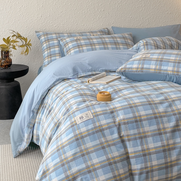 91家纺网 家纺一手货源 找家纺 恋人优选 2025新款A类全棉纯棉水洗棉系列(AB版)四件套 莫妮兰+浅兰(AB版)