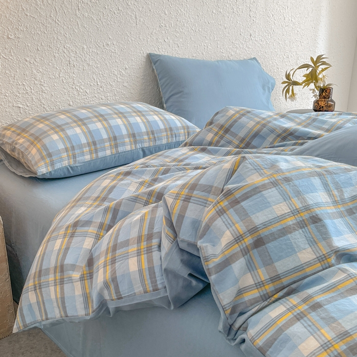 91家纺网 家纺一手货源 找家纺 恋人优选 2025新款A类全棉纯棉水洗棉系列(AB版)四件套 莫妮兰+浅兰(AB版)