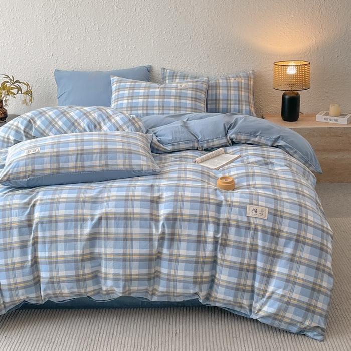 91家纺网 家纺一手货源 找家纺 恋人优选 2025新款A类全棉纯棉水洗棉系列(AB版)四件套 莫妮兰+浅兰(AB版)