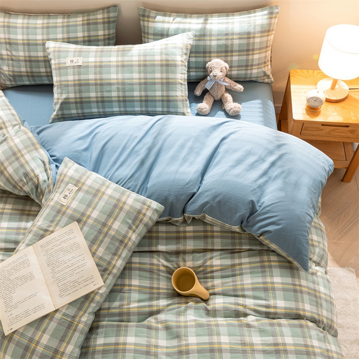 91家纺网 家纺一手货源 找家纺 恋人优选 2025新款A类全棉纯棉水洗棉系列(AB版)四件套 莫妮绿+浅兰(AB版)