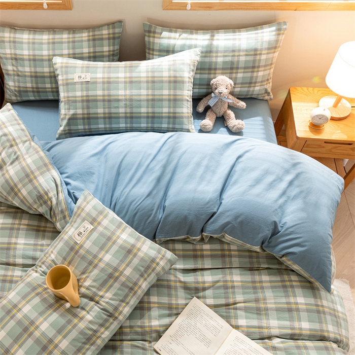 91家纺网 家纺一手货源 找家纺 恋人优选 2025新款A类全棉纯棉水洗棉系列(AB版)四件套 莫妮绿+浅兰(AB版)