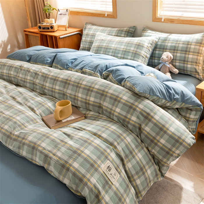 91家纺网 家纺一手货源 找家纺 恋人优选 2025新款A类全棉纯棉水洗棉系列(AB版)四件套 莫妮绿+浅兰(AB版)