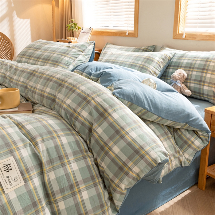 91家纺网 家纺一手货源 找家纺 恋人优选 2025新款A类全棉纯棉水洗棉系列(AB版)四件套 莫妮绿+浅兰(AB版)