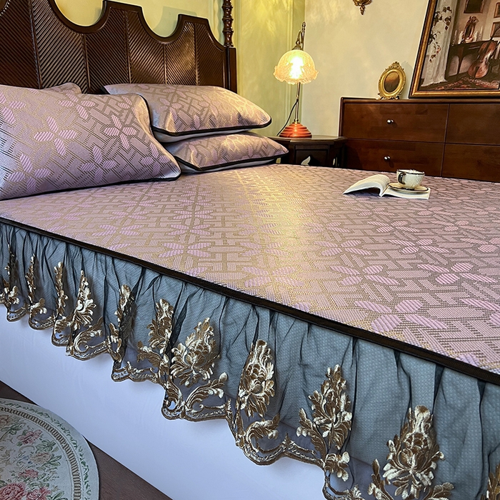 91家纺网 家纺一手货源 找家纺 2025新款藤席（床笠款）-夏日记忆系列 莲红