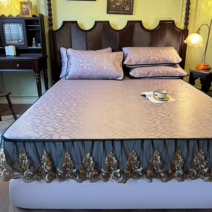 91家纺网 家纺一手货源 找家纺 2025新款藤席（床笠款）-夏日记忆系列 莲红