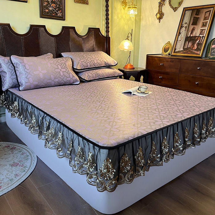 91家纺网 家纺一手货源 找家纺 2025新款藤席（床笠款）-夏日记忆系列 莲红