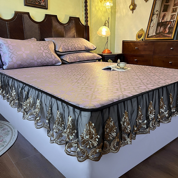 91家纺网 家纺一手货源 找家纺 2025新款藤席（床笠款）-夏日记忆系列 莲红