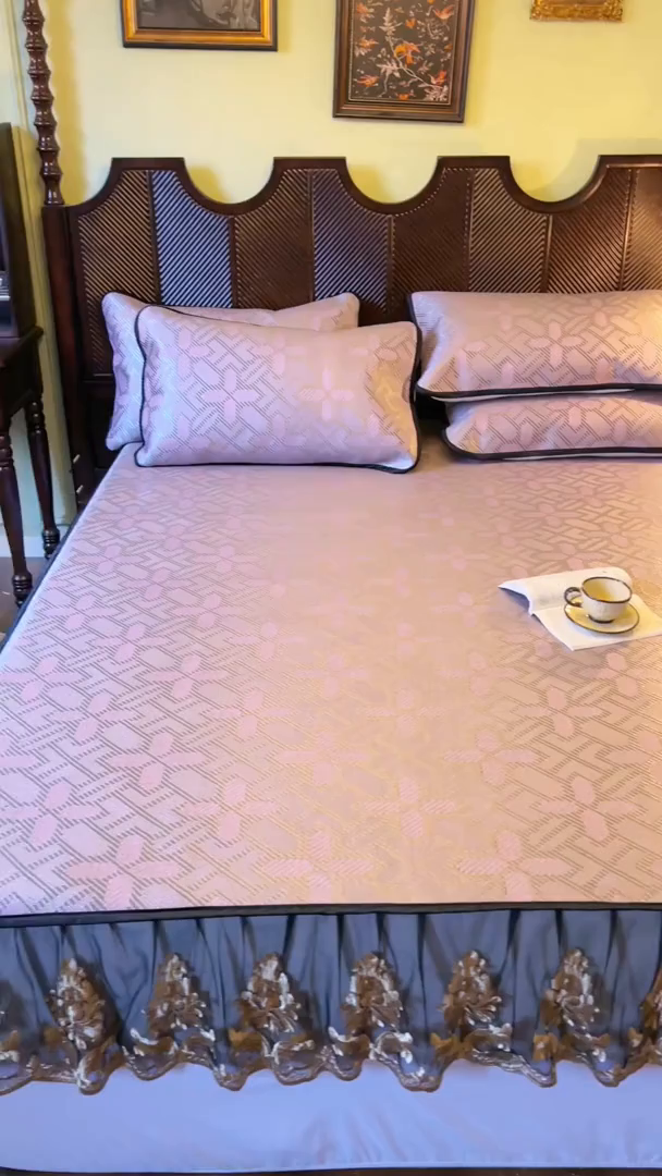 91家纺网 家纺一手货源 找家纺 2025新款藤席（床笠款）-夏日记忆系列 莲红