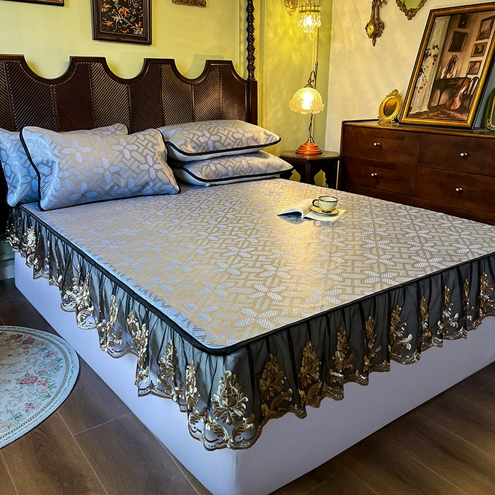 91家纺网 家纺一手货源 找家纺 2025新款藤席（床笠款）-夏日记忆系列 雾清