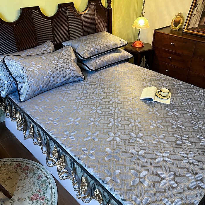 91家纺网 家纺一手货源 找家纺 2025新款藤席（床笠款）-夏日记忆系列 雾清