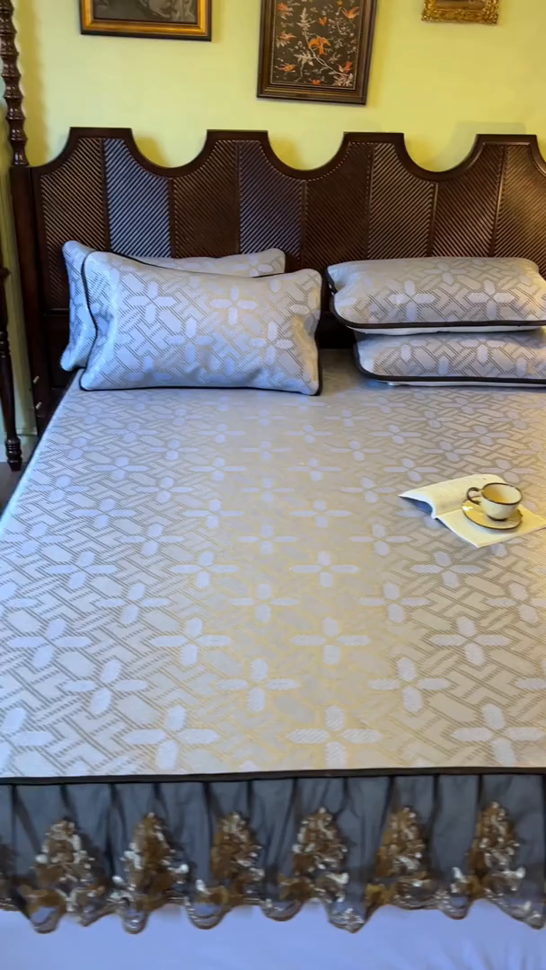 91家纺网 家纺一手货源 找家纺 2025新款藤席（床笠款）-夏日记忆系列 雾清