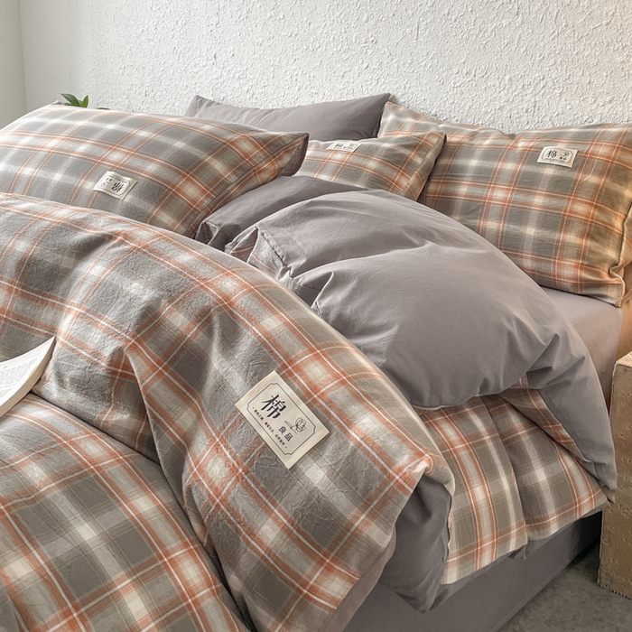 91家纺网 家纺一手货源 找家纺 恋人优选 2025新款A类全棉纯棉水洗棉系列(AB版)四件套 诺卡+浅灰(AB版)