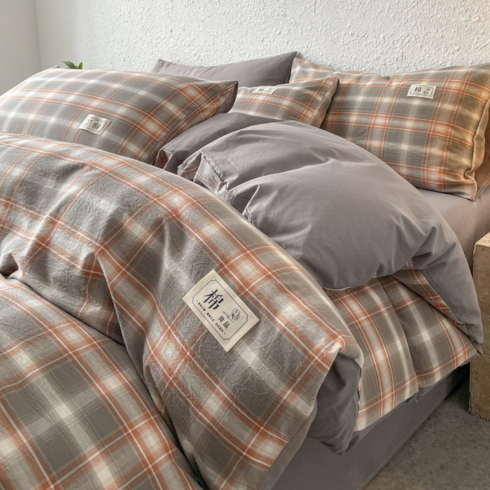 91家纺网 家纺一手货源 找家纺 恋人优选 2025新款A类全棉纯棉水洗棉系列(AB版)四件套 诺卡+浅灰(AB版)
