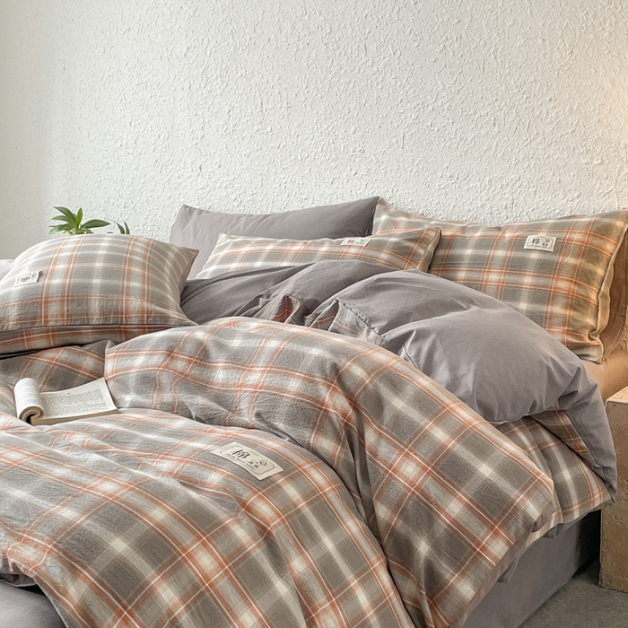 91家纺网 家纺一手货源 找家纺 恋人优选 2025新款A类全棉纯棉水洗棉系列(AB版)四件套 诺卡+浅灰(AB版)