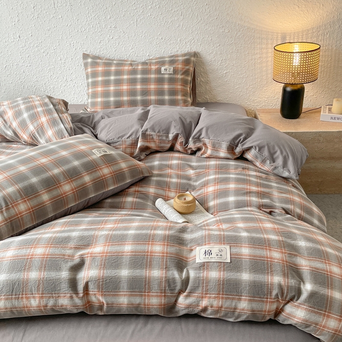 91家纺网 家纺一手货源 找家纺 恋人优选 2025新款A类全棉纯棉水洗棉系列(AB版)四件套 诺卡+浅灰(AB版)