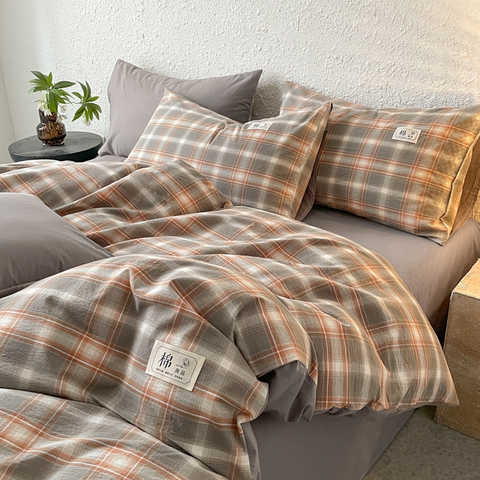 91家纺网 家纺一手货源 找家纺 恋人优选 2025新款A类全棉纯棉水洗棉系列(AB版)四件套 诺卡+浅灰(AB版)