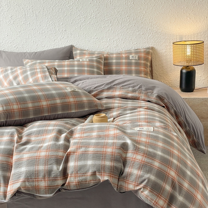 91家纺网 家纺一手货源 找家纺 恋人优选 2025新款A类全棉纯棉水洗棉系列(AB版)四件套 诺卡+浅灰(AB版)