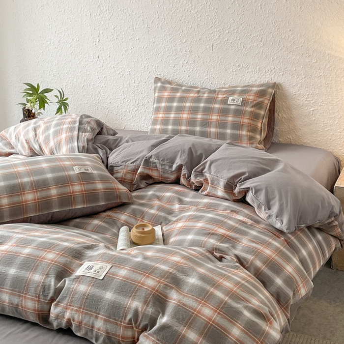 91家纺网 家纺一手货源 找家纺 恋人优选 2025新款A类全棉纯棉水洗棉系列(AB版)四件套 诺卡+浅灰(AB版)