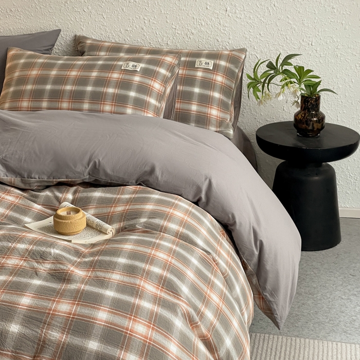 91家纺网 家纺一手货源 找家纺 恋人优选 2025新款A类全棉纯棉水洗棉系列(AB版)四件套 诺卡+浅灰(AB版)