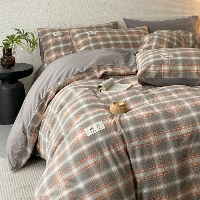 91家纺网 家纺一手货源 找家纺 恋人优选 2025新款A类全棉纯棉水洗棉系列(AB版)四件套 诺卡+浅灰(AB版)