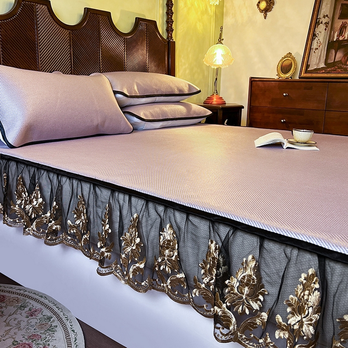 91家纺网 家纺一手货源 找家纺 2025新款藤席（床笠款）-夏日记忆系列 烟粉