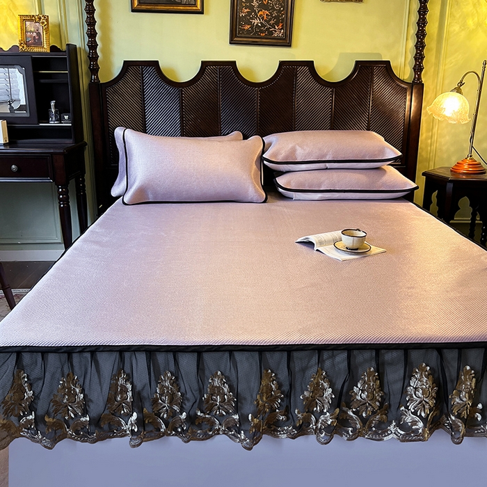 91家纺网 家纺一手货源 找家纺 2025新款藤席（床笠款）-夏日记忆系列 烟粉