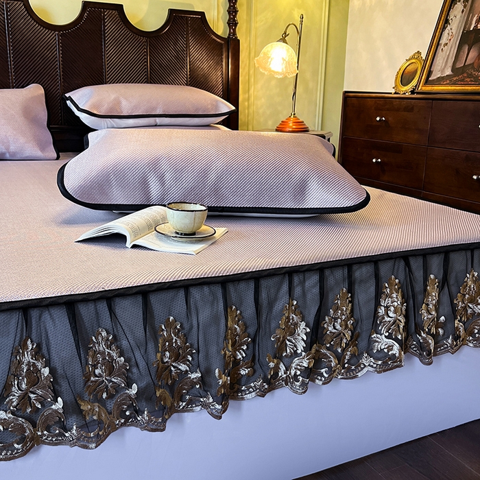 91家纺网 家纺一手货源 找家纺 2025新款藤席（床笠款）-夏日记忆系列 烟粉