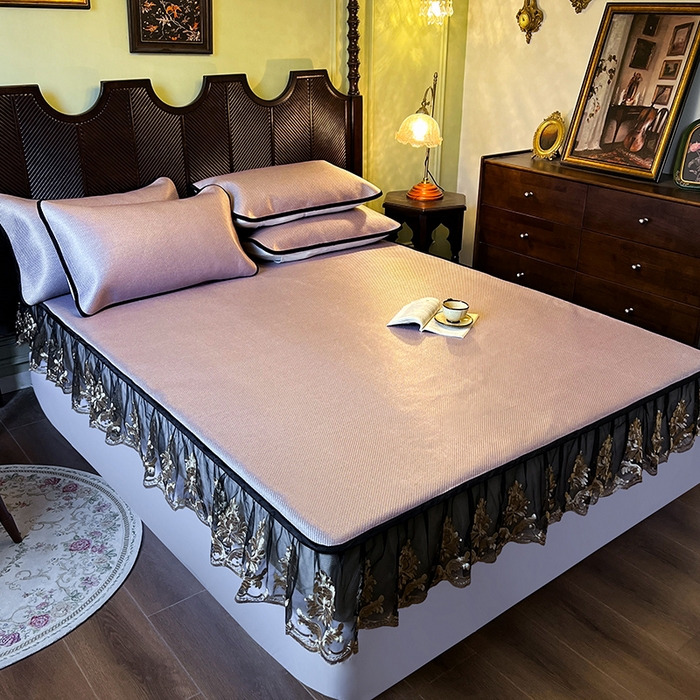 91家纺网 家纺一手货源 找家纺 2025新款藤席（床笠款）-夏日记忆系列 烟粉