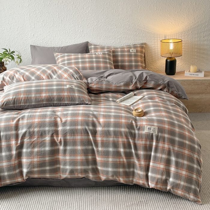 91家纺网 家纺一手货源 找家纺 恋人优选 2025新款A类全棉纯棉水洗棉系列(AB版)四件套 诺卡+浅灰(AB版)