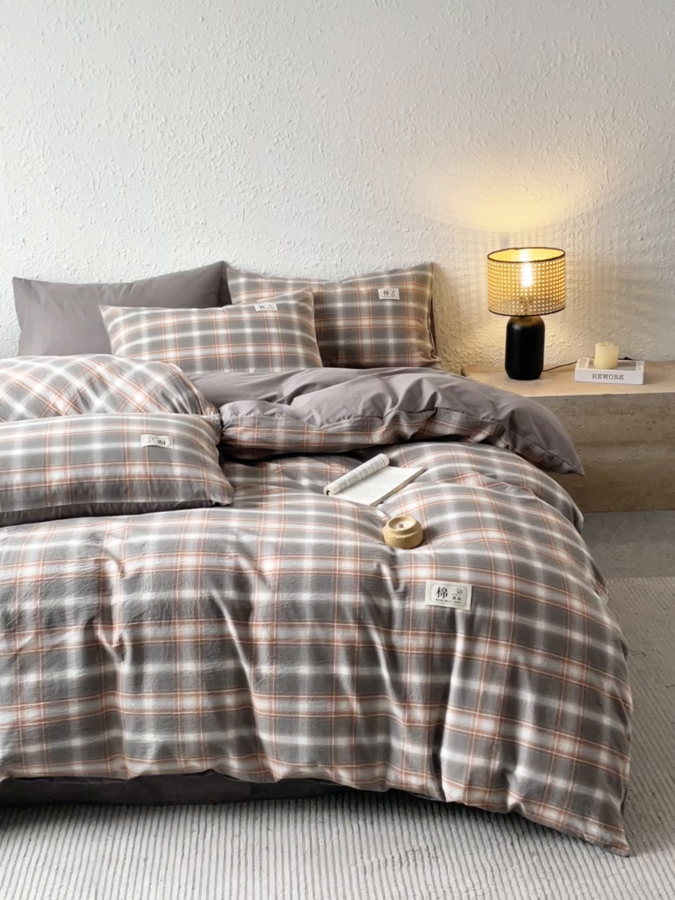 91家纺网 家纺一手货源 找家纺 恋人优选 2025新款A类全棉纯棉水洗棉系列(AB版)四件套 诺卡+浅灰(AB版)