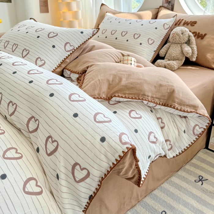 91家纺网 家纺一手货源 找家纺 （总）恋佳居 2025新款A类全棉有氧双层纱印花毛巾绣贝壳边四件套