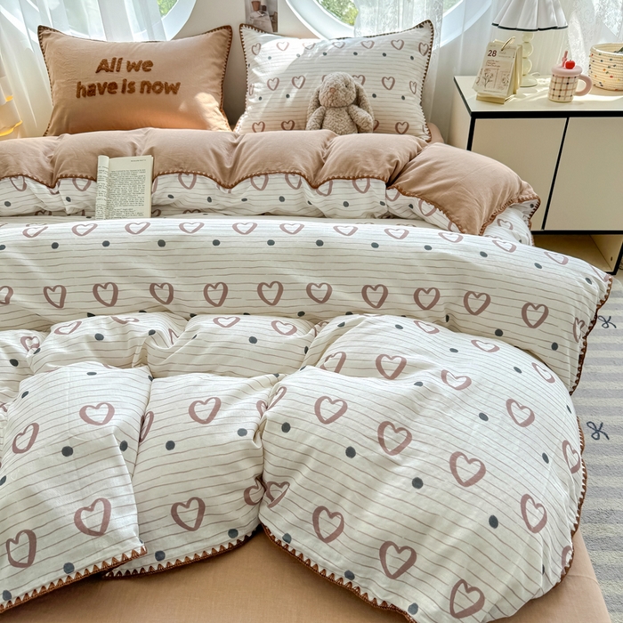 91家纺网 家纺一手货源 找家纺 （总）恋佳居 2025新款A类全棉有氧双层纱印花毛巾绣贝壳边四件套