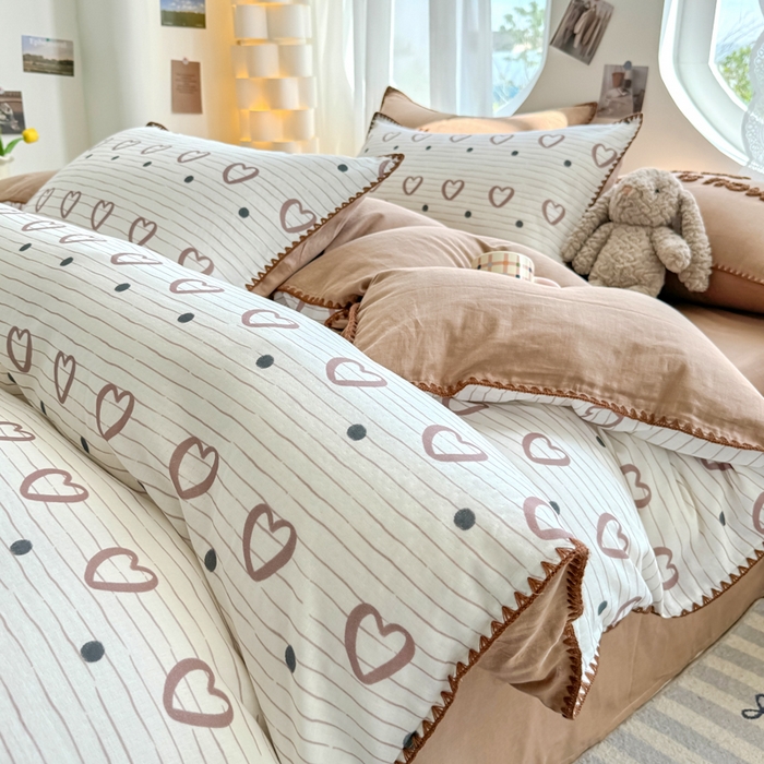 91家纺网 家纺一手货源 找家纺 （总）恋佳居 2025新款A类全棉有氧双层纱印花毛巾绣贝壳边四件套