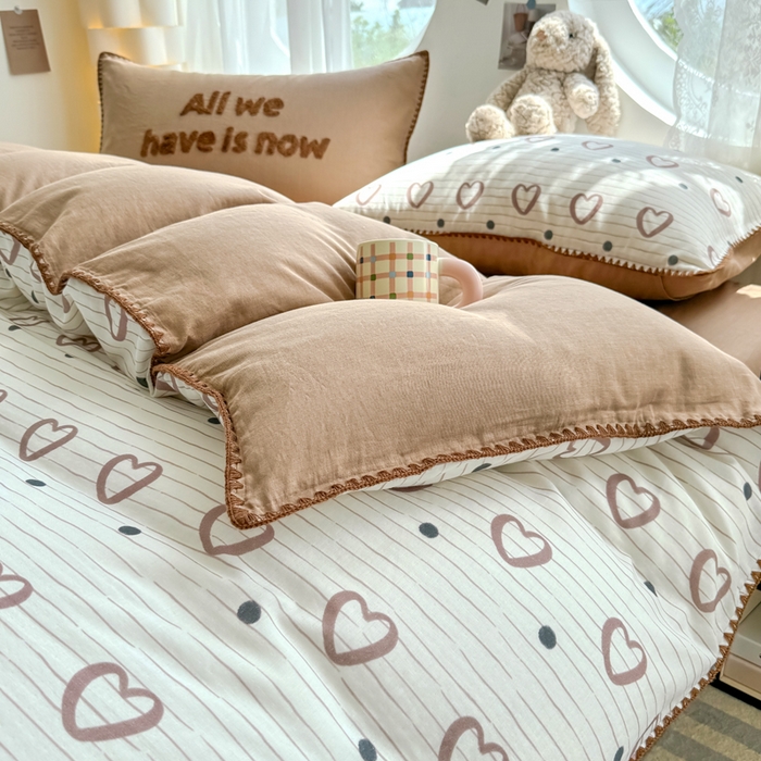 91家纺网 家纺一手货源 找家纺 （总）恋佳居 2025新款A类全棉有氧双层纱印花毛巾绣贝壳边四件套