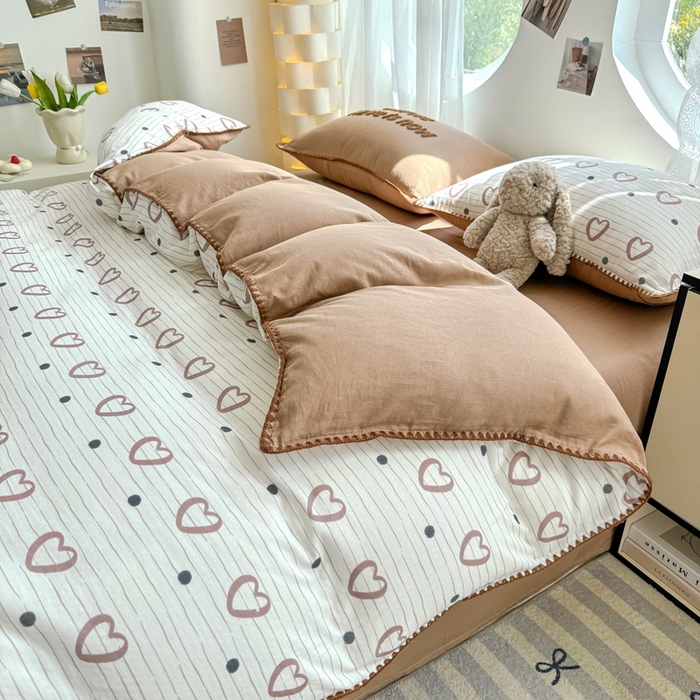 91家纺网 家纺一手货源 找家纺 （总）恋佳居 2025新款A类全棉有氧双层纱印花毛巾绣贝壳边四件套