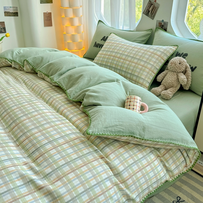 91家纺网 家纺一手货源 找家纺 恋佳居 2026新款A类全棉有氧双层纱印花毛巾绣贝壳边四件套 第五大道